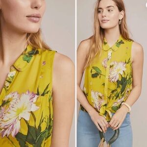 Maeve Duchess Anthropologie Yellow Floral Sleeveless Top